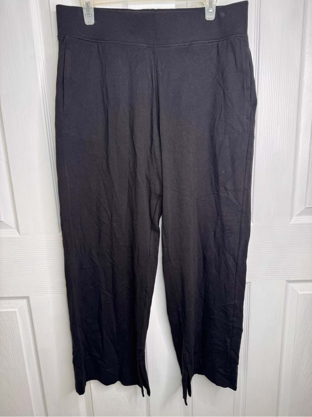 Pact Airplane Wide Leg Pants Women Size XL Black 100% Organic Cotton Split Hem
